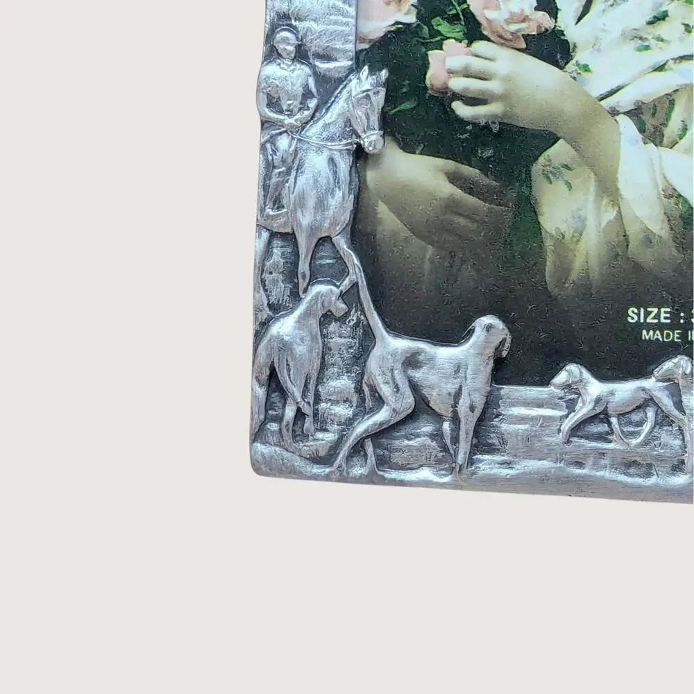 Vintage Equestrian Motif Silver Tone Metal Photo Frame
